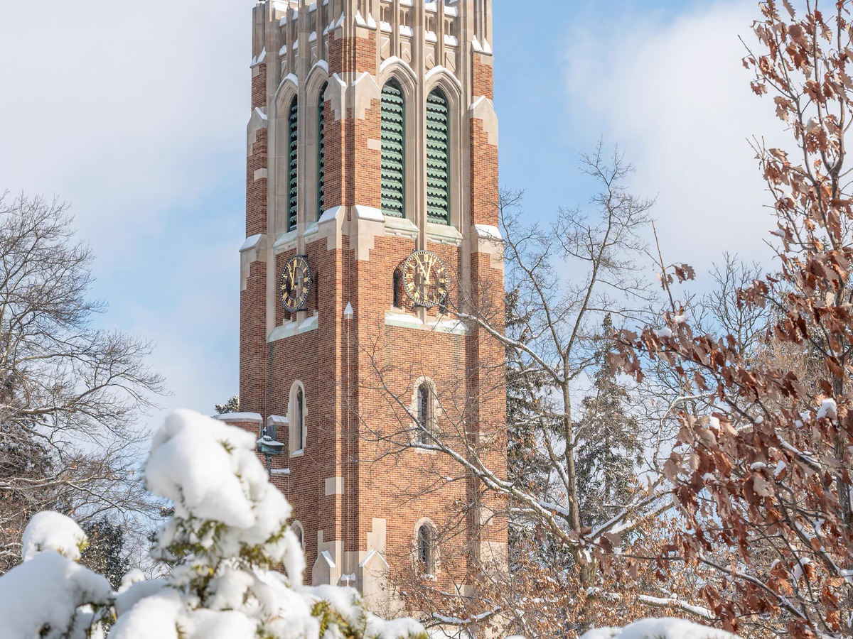 Beaumont Tower at Michigan State University in winter