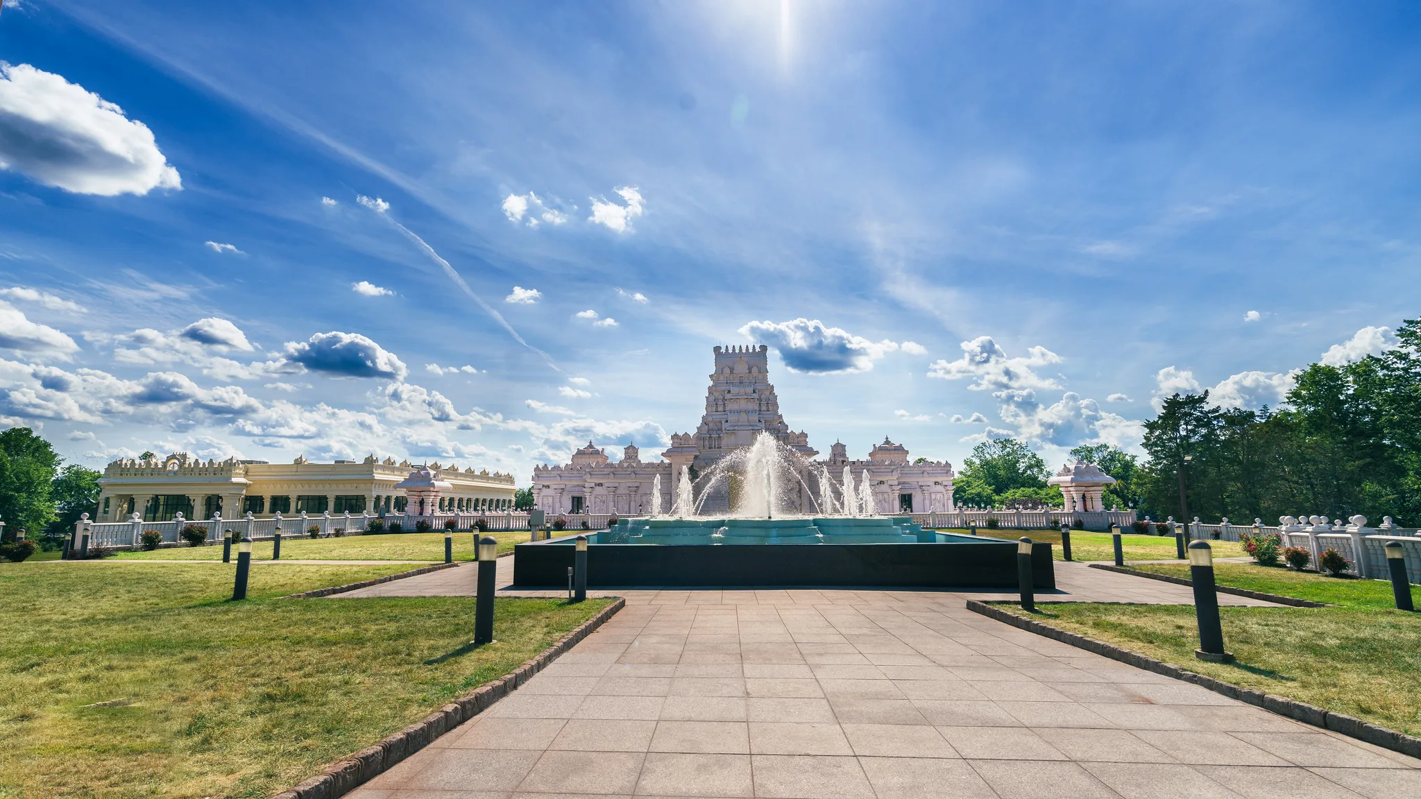 Sri Venkateswara Temple viewed across its front lawn